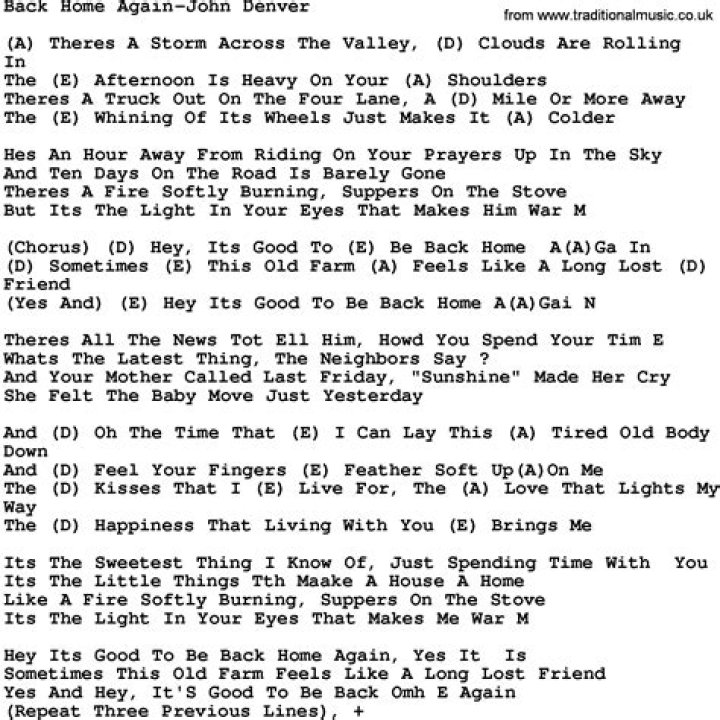 Good to be back home again lyrics