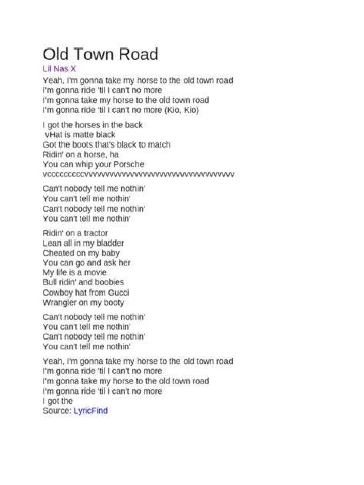 Old town road similes lyrics