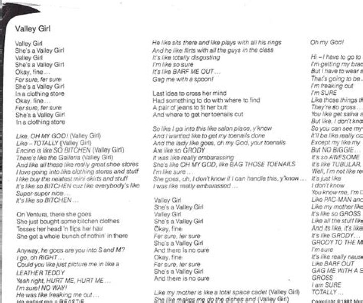 Valley girl lyrics