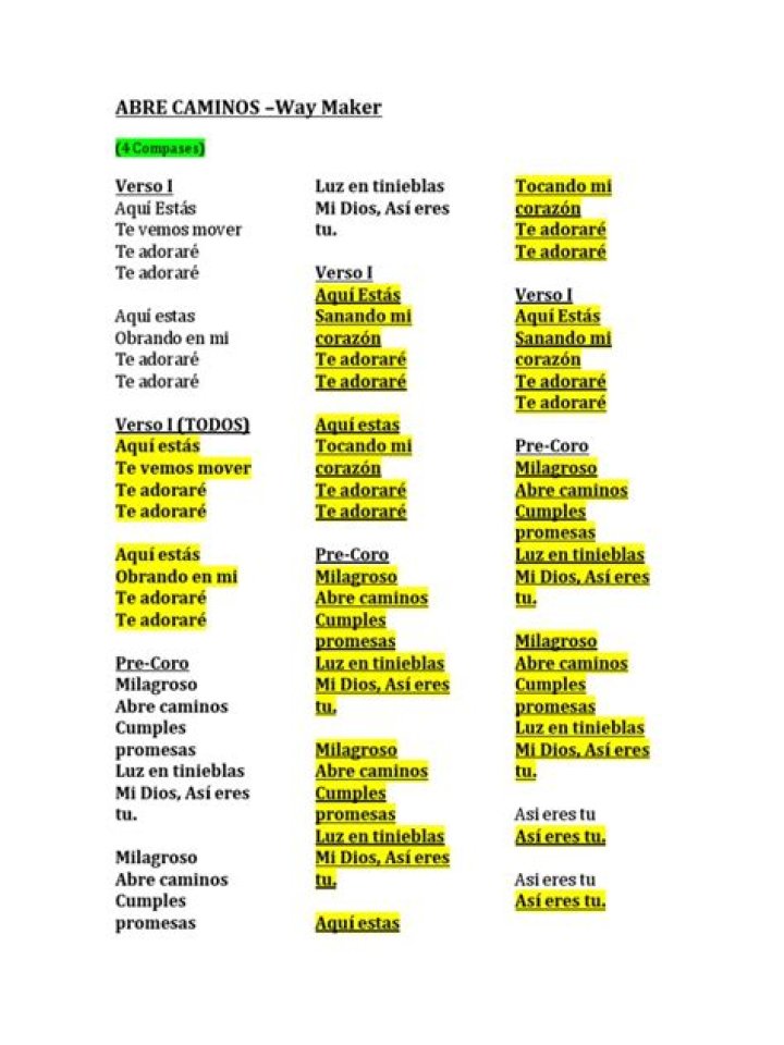 Way maker , spanish lyrics